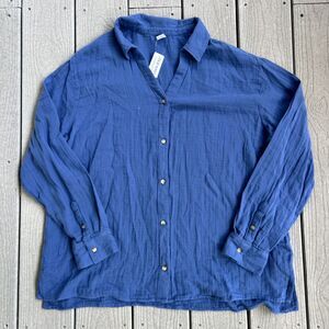 Old Navy Blue Crinkle Gauze Casual Button Down Cotton-Size L